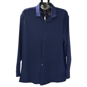 J Ferrar Mens XXL Slim Fit Stretch Dress Shirt Navy Blue Sleeve 18-18.5 34-35